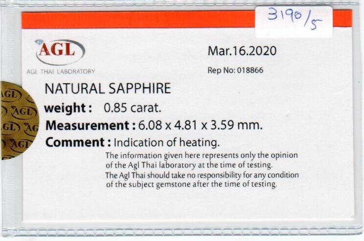 0.85 cts natural blue sapphire loose gemstone oval cut AGL Certified