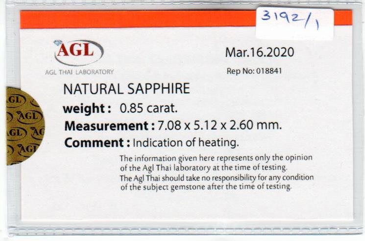 0.85 cts natural blue sapphire loose gemstone oval cut AGL Certified