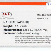 1.11 cts natural blue sapphire loose gemstone oval cut AGL Certified