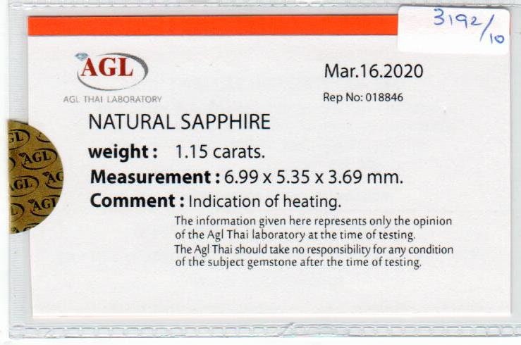 1.15 cts natural blue sapphire loose gemstone oval cut AGL Certified