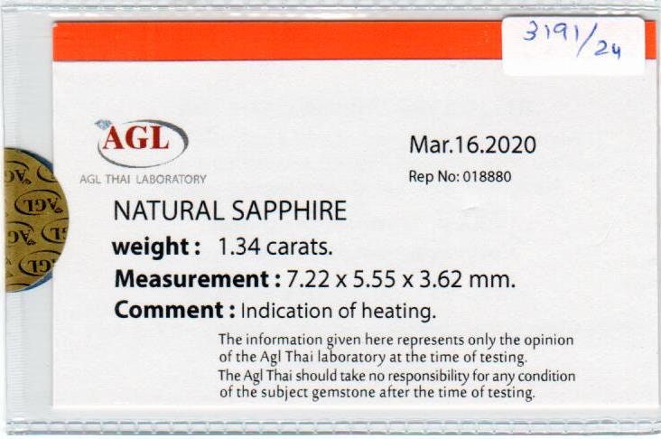 1.34 Cts Natural Blue Sapphire Loose Gemstone Oval Cut AGL Certified