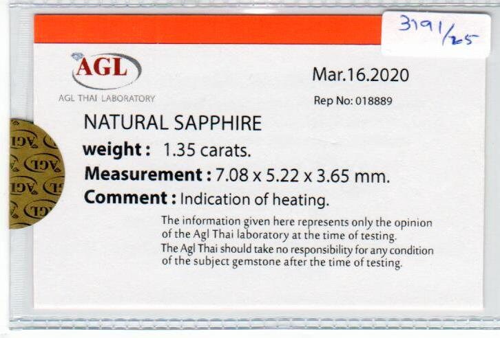 1.35 Cts Natural Blue Sapphire Loose Gemstone Oval Cut AGL Certified