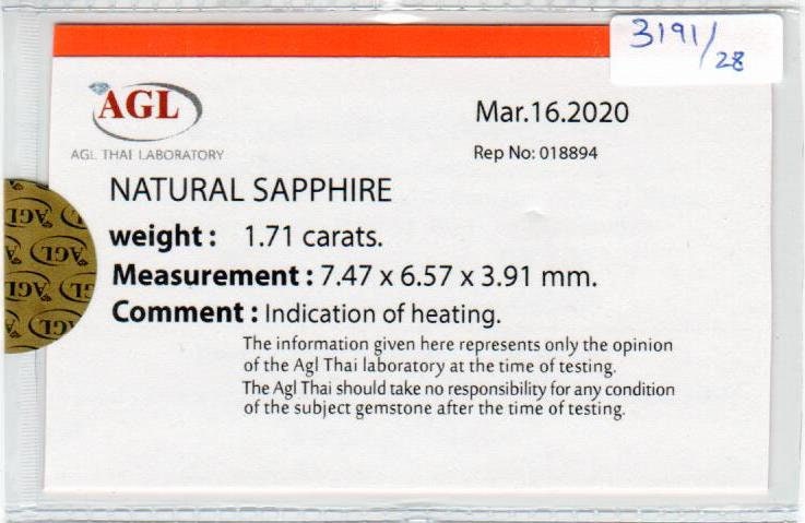 1.71 Cts Natural Blue Sapphire Loose Gemstone Oval Cut AGL Certified