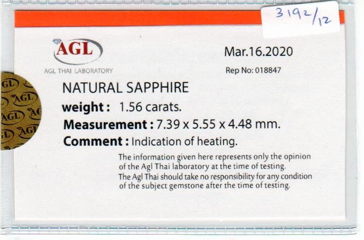 1.56 cts natural blue sapphire loose gemstone oval cut AGL Certified