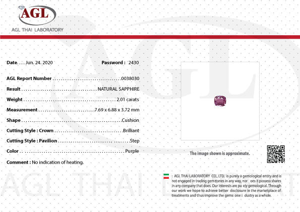 2.01 cts Unheated Natural Pink Sapphire Loose Gemstone Cushion Cut Certified