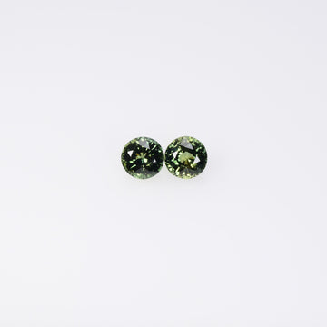4.1mm Natural Teal Greenish yellow Parti Sapphire Loose Pair Gemstone Round Cut