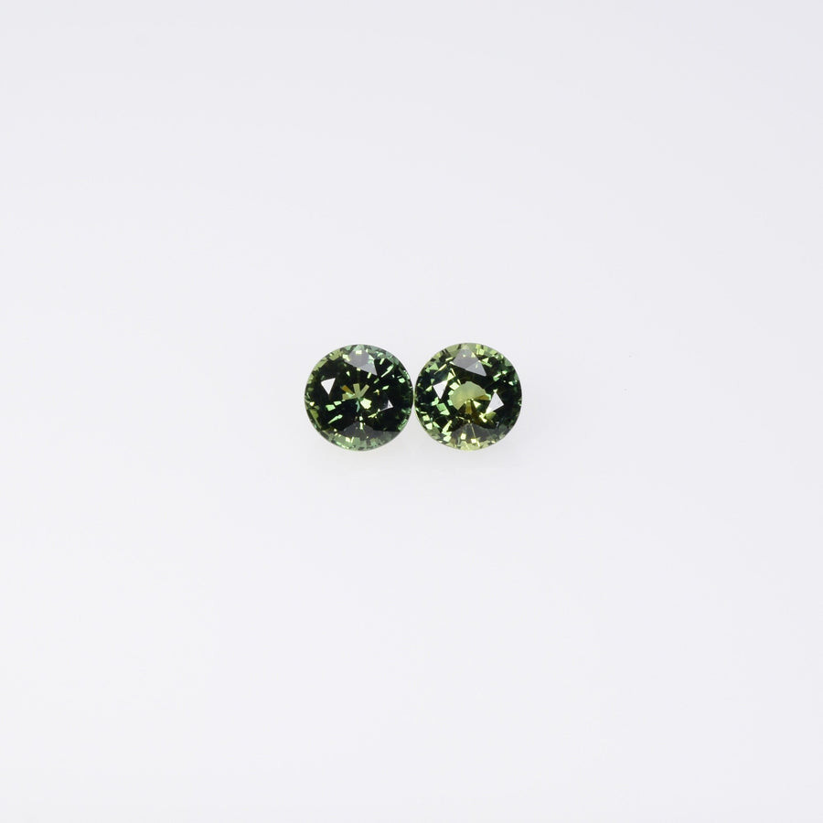 4.1mm Natural Teal Greenish yellow Parti Sapphire Loose Pair Gemstone Round Cut